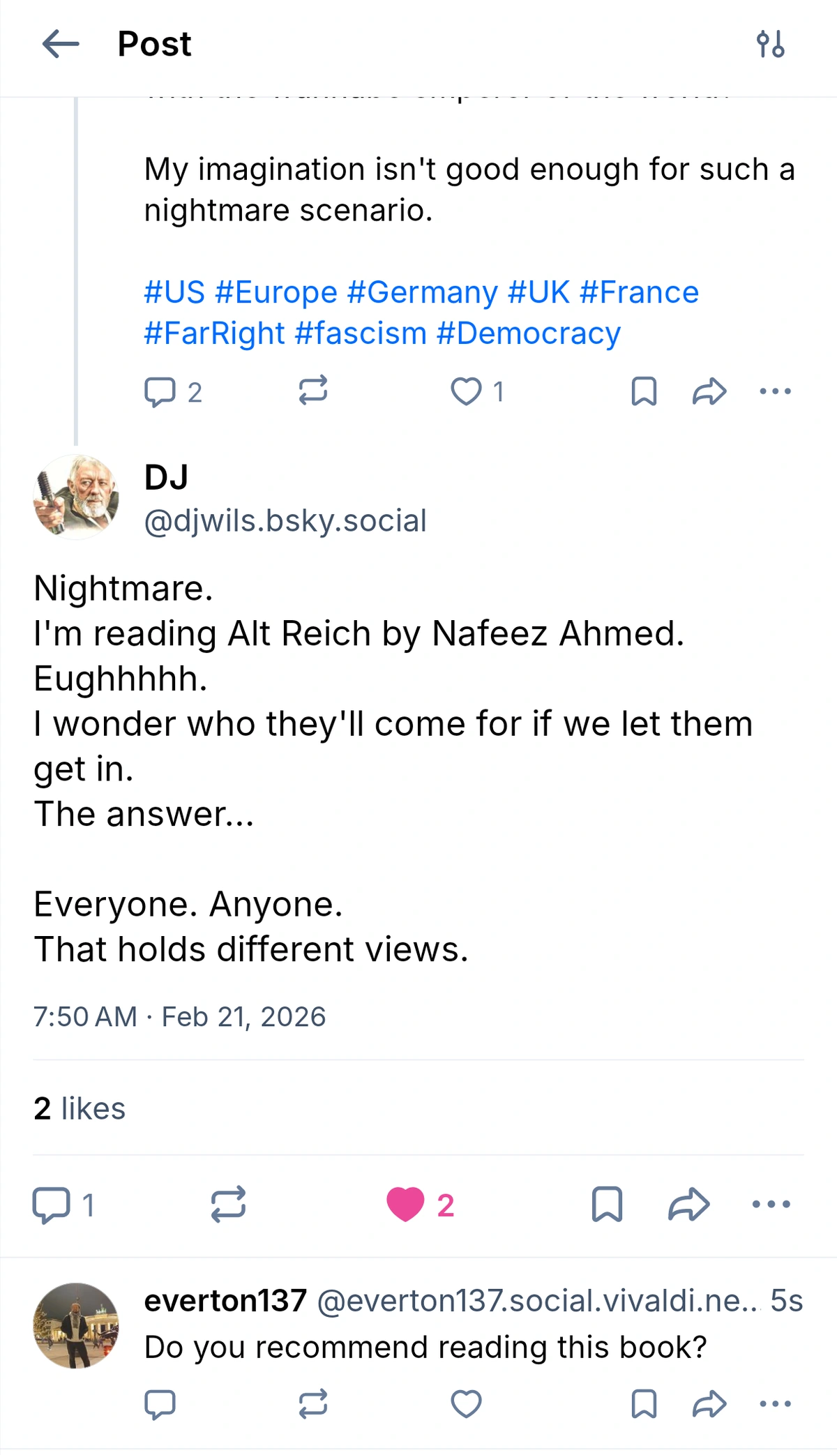 A reply I made from the Fediverse to a user of BlueSky.