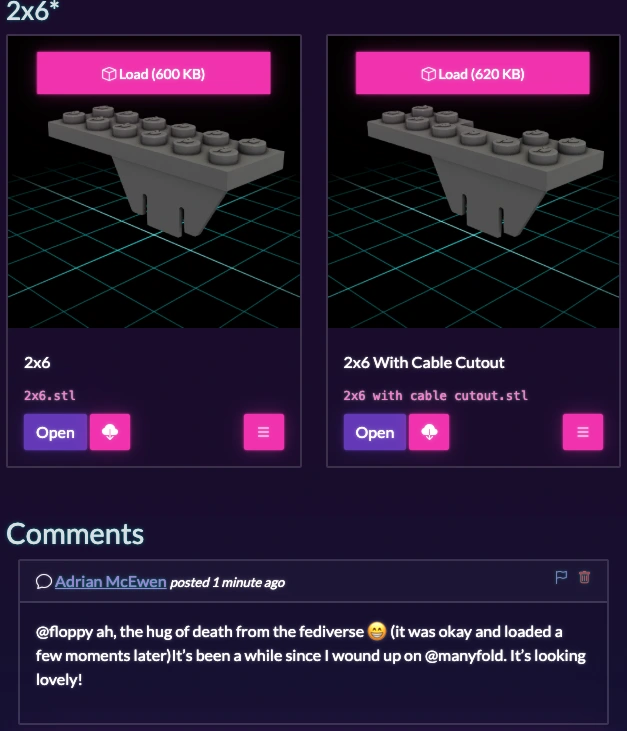 A screenshot from my personal Manyfold instance showing a comment federating in from another Fediverse server