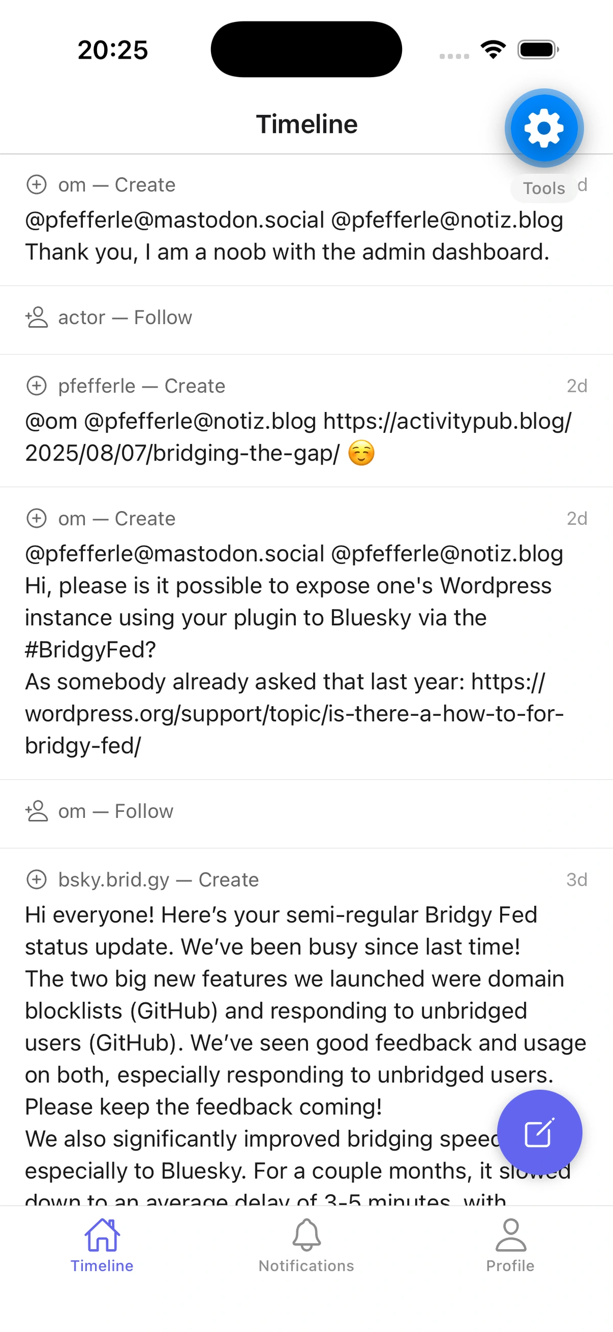 Screenshot of an ActivityPub Client on an iPhone, showing the Inbox.